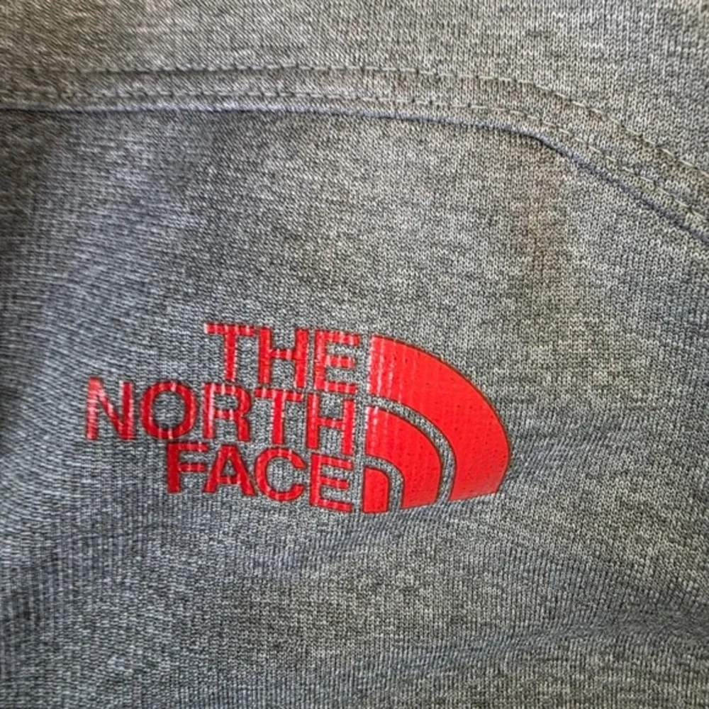 The North Face Mens Large Full Zip Hooded Jacket Heather Grey Red Logo Hiking